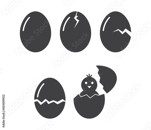 egg cracked with chicken icon set