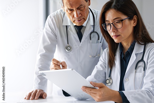 Medical Collaboration and Clinical Diagnosis Concept – Two Doctors Reviewing Patient Data on Digital Tablet