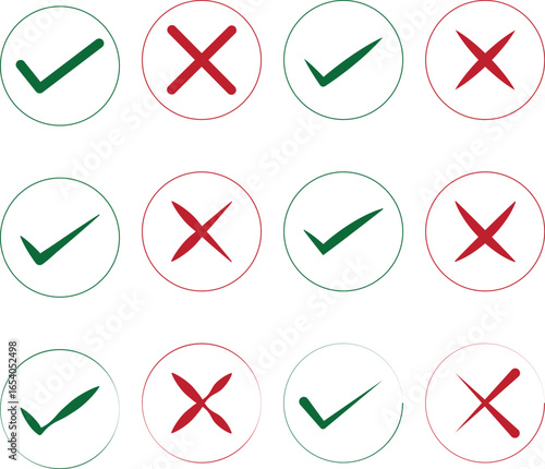 Free Download Tick and cross check mark vector icons, yes and no choice symbols, or right and wrong,Set green approval check mark and red cross icons in circle and squar with transparent background. - GFXLoad