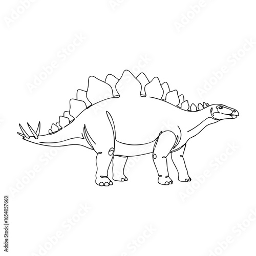 Vector line art of Stegosaurus dinosaur illustration, iconic herbivore with large back plates and spiked tail drawn in clean outline style