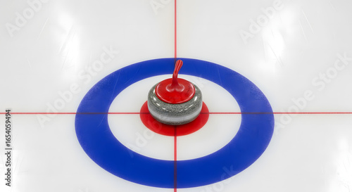 Curling Stone Resting in the Bullseye A Close-Up View of Winter Sports