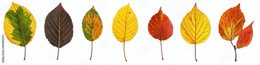 Collection of vibrant autumn leaves, isolated on white background. Autumn season concept. Collection of vibrant autumn leaves, isolated on white background. Autumn season concept.