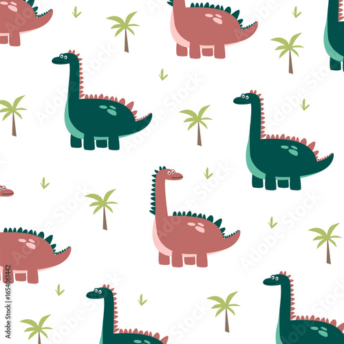 dinosaur brontosaurus green vector cartoon seamless pattern design for kids apparel fullprint fabric