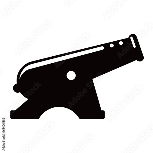 Black and white silhouette vector of cannon on white background