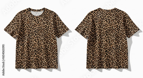 Leopard Print T-Shirt Mockup Front and Back View of a Stylish Casual Tee