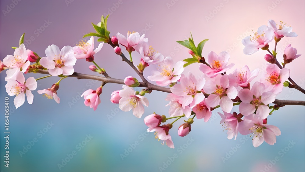 Obraz premium Pink cherry blossoms on a branch in spring