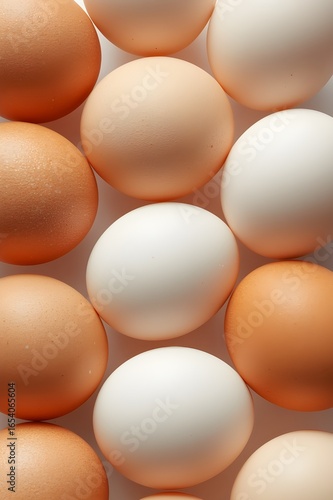 Fresh Eggs, Brown and White, Close-up, Healthy Food Ingredients, Breakfast Concept
