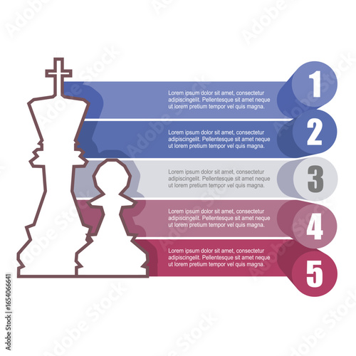 Pieces of chess. The king and pawn with five features or option of project to select. Minimal infographic illustration for business and science information visualization.