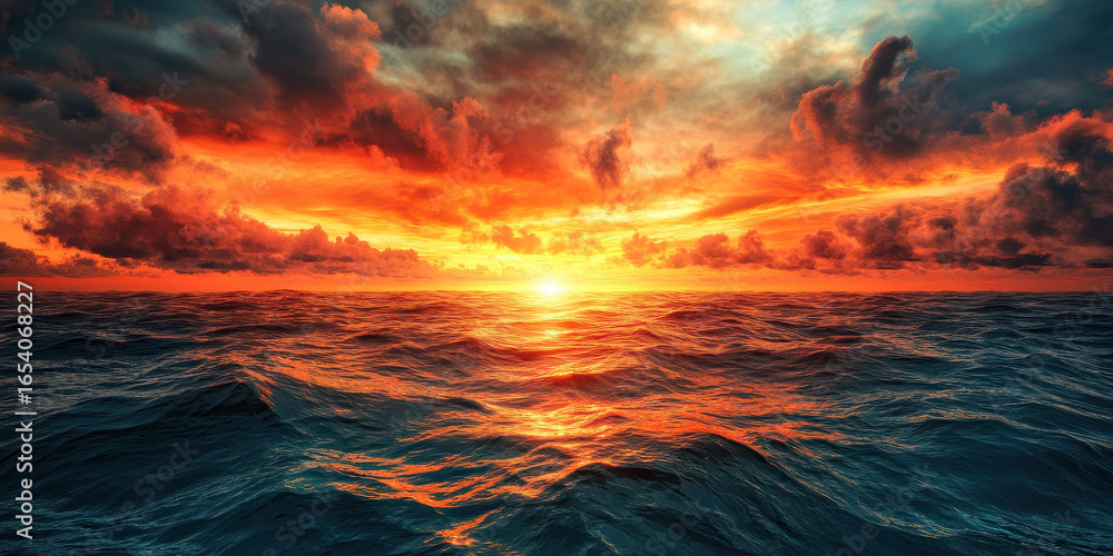 Fototapeta premium Fiery Sunset Over the Ocean
