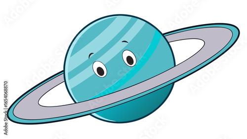 Cartoon style uranus planet with rings and cute eyes on a white background illustration image