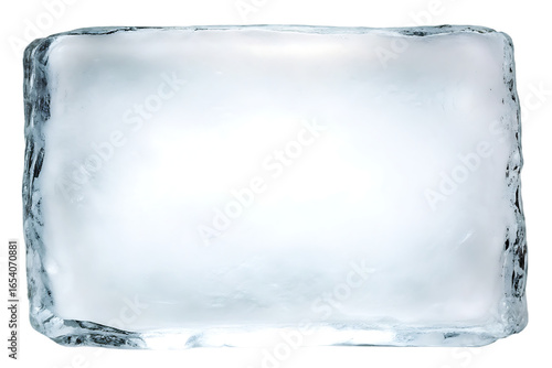 Frosted rectangular ice block with textured edges isolated on a transparent background