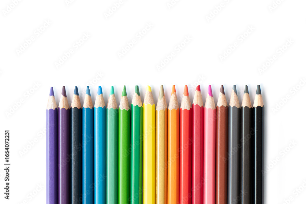 Obraz premium Colourful wooden colored pencils isolated on white