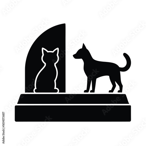 Vector art of dog and cat silhouette a memorial stone, isolated