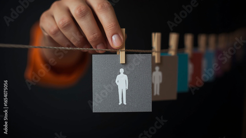 The Process of Human Resources: A Line of Cards with People Icons Hanging on a Rope