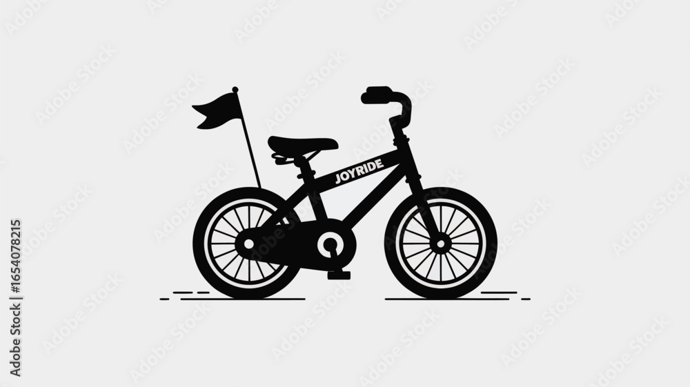 Fototapeta premium A black silhouette of a child's bicycle with a flag and the word joyride on the frame design image