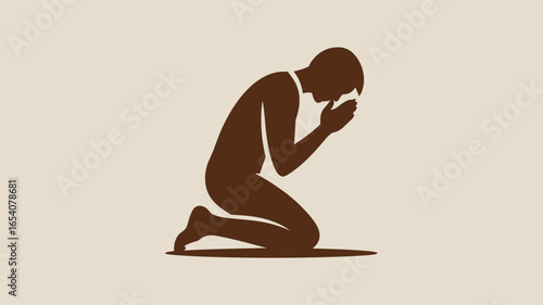 Silhouette of a person kneeling with hands clasped together in what appears to be prayer or supplication