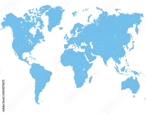 World map, light blue filled countries