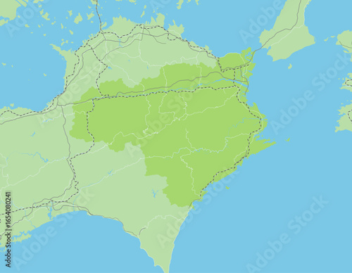 日本の徳島県と隣接する都道府県を含む、緑色のシンプルなロードマップ
