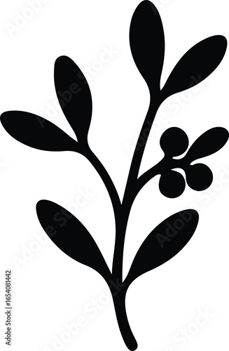 Vector Illustrator Mistletoe twig branch with berries Christmas plant Silhouette