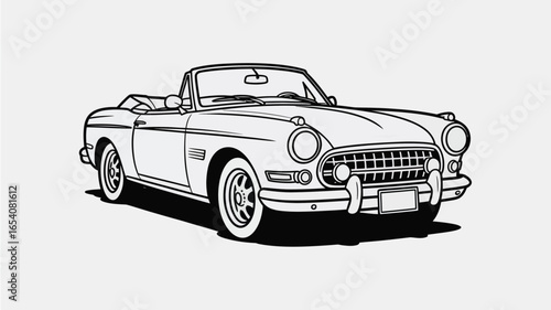 Illustration of a classic convertible car with a white body and black outlines on a white background