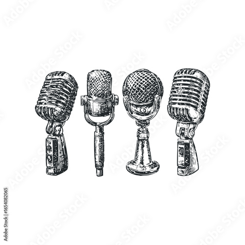 Vintage Microphone Collection Hand-Drawn Graphic