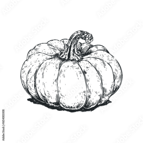 Detailed Sketch of a Ripe Pumpkin with a Textured Stem