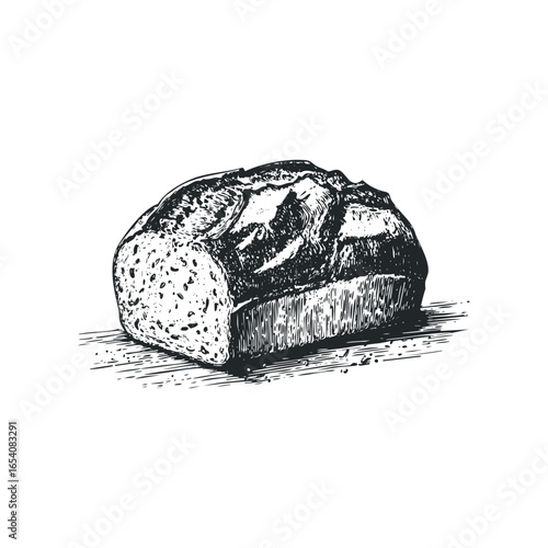 Detailed ink drawing of a sliced loaf of bread with visible seeds on white background
