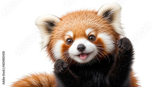 Adorable red panda waving hello with a cute smile, perfect for children's books and educational content
