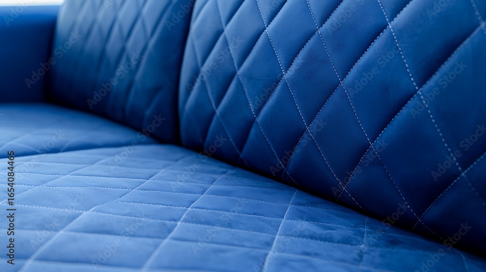 Obraz premium Close up of a plush blue velvet sofa with diamond tufting