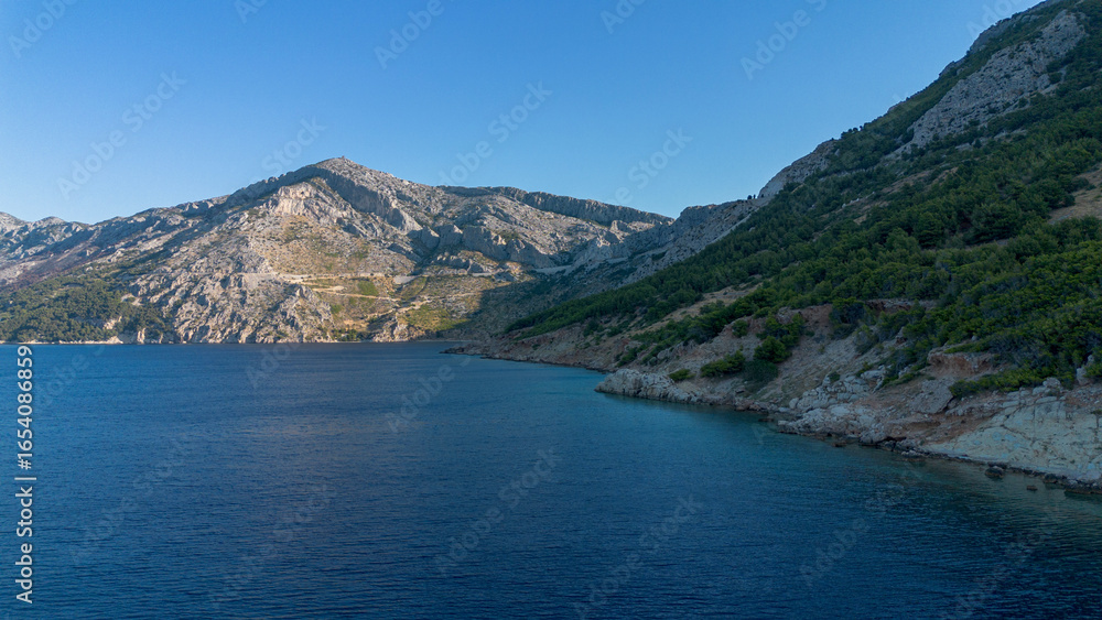 Obraz premium Aerial View of Scenic Adriatic Coastline in Croatia. Makarska. Drone shot