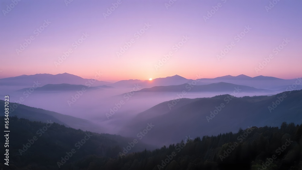 Fototapeta premium Sunrise Over Misty Mountain Valleys