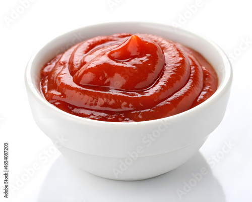 Bowl of Tomato Ketchup Sauce Isolated on White Background