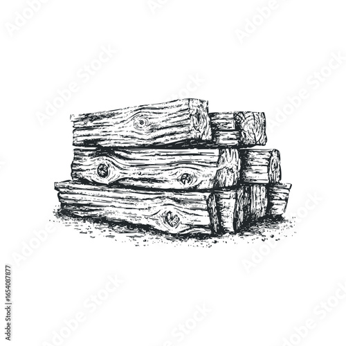 Stack of roughly cut wooden logs with visible grain and knots