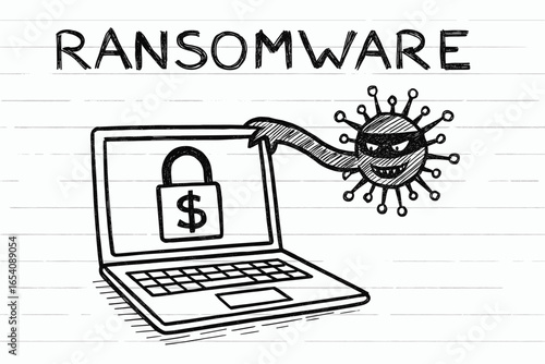 Ransomware attack on laptop security threat