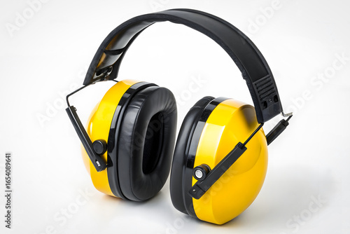 Yellow Industrial Noise Cancelling Safety Earmuffs on White Background