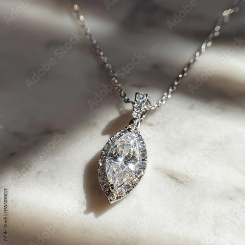 Diamond Marquise Pendant Necklace on Marble