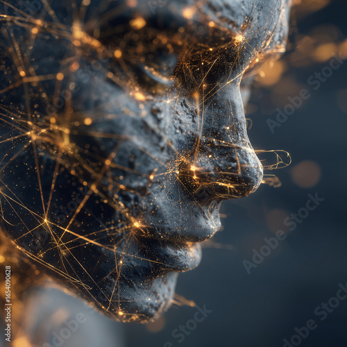 Stone Face Profile with Golden Network