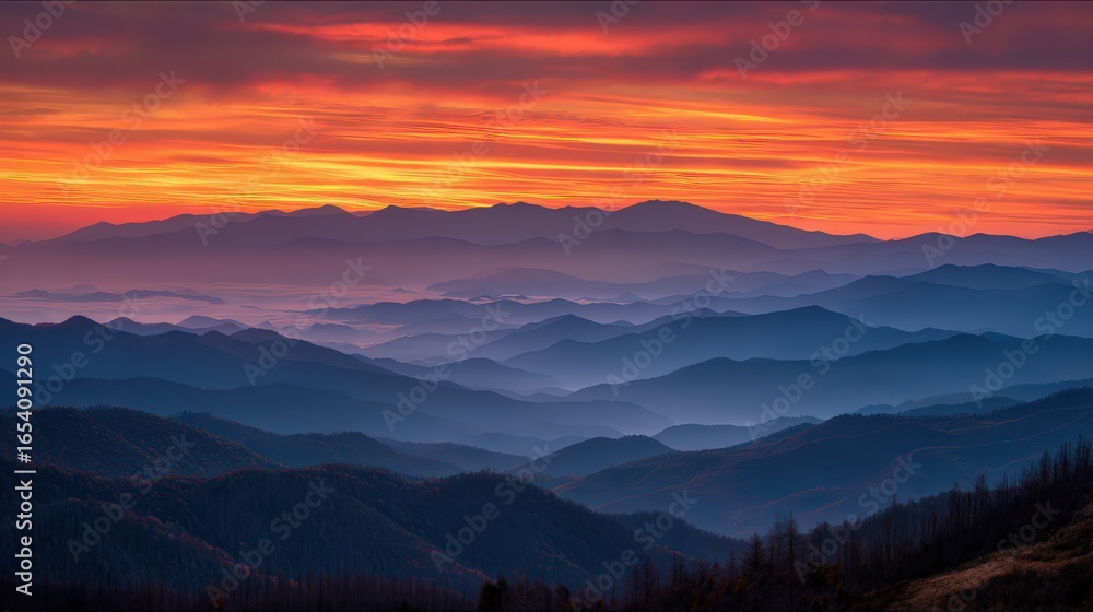 Fototapeta premium Colorful Sunrise Over Mountain Ranges