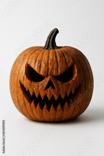 Gruseliger Halloweenkürbis auf weißem Hintergrund und schwarzen Augen