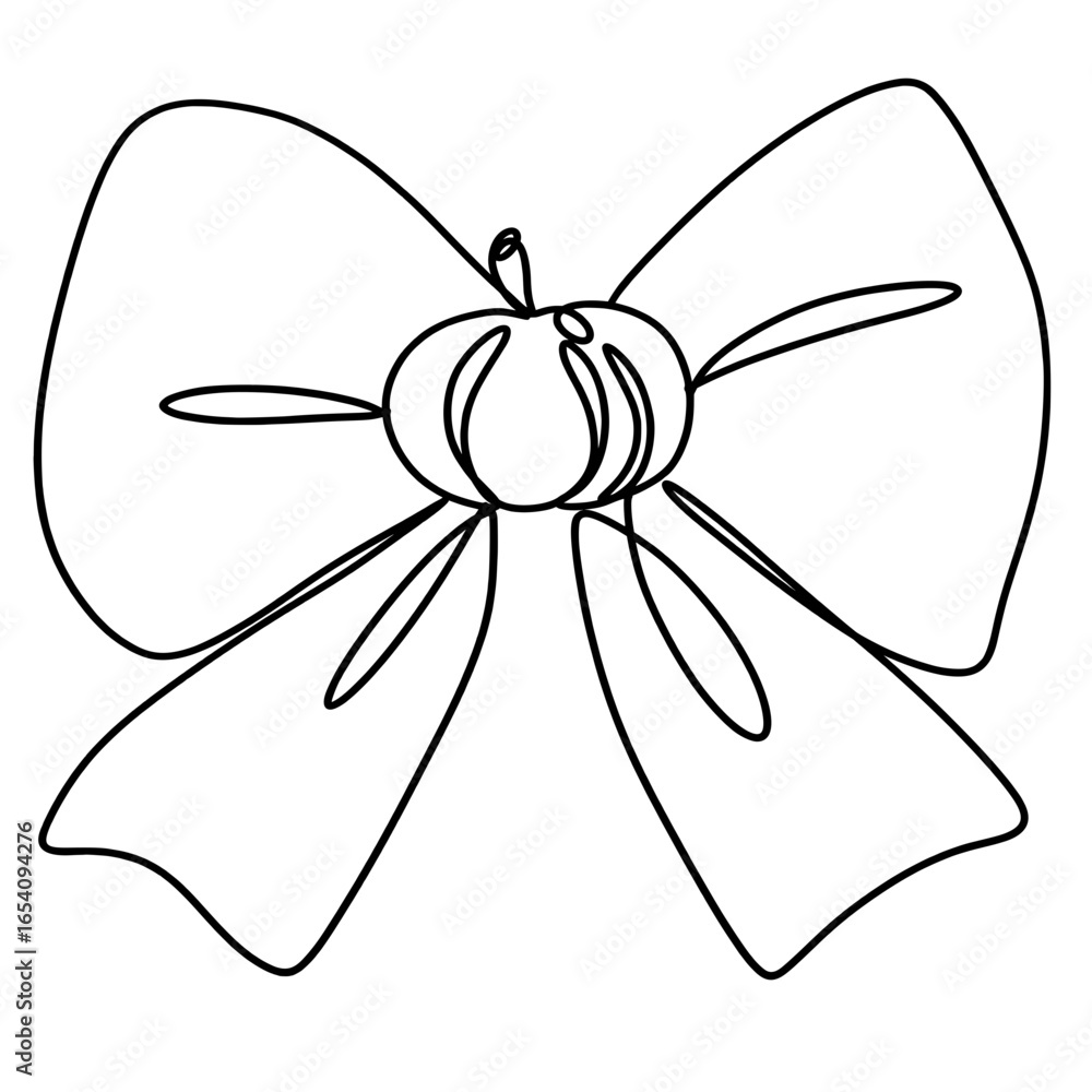 Fototapeta premium Minimalist Line Art of Holiday Ribbon Bow With Pumpkin