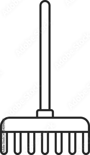 Garden rake line icon clip art gardening tool for leveling soil and removing debris.
