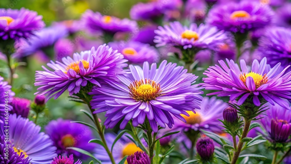 Obraz premium Closeup of vibrant purple aster flowers blooming
