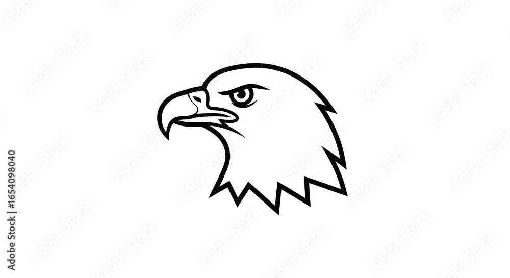 Fototapeta premium Illustration of an eagle head isolated on white background, showcasing its sharp beak and intense gaze in a minimalist design