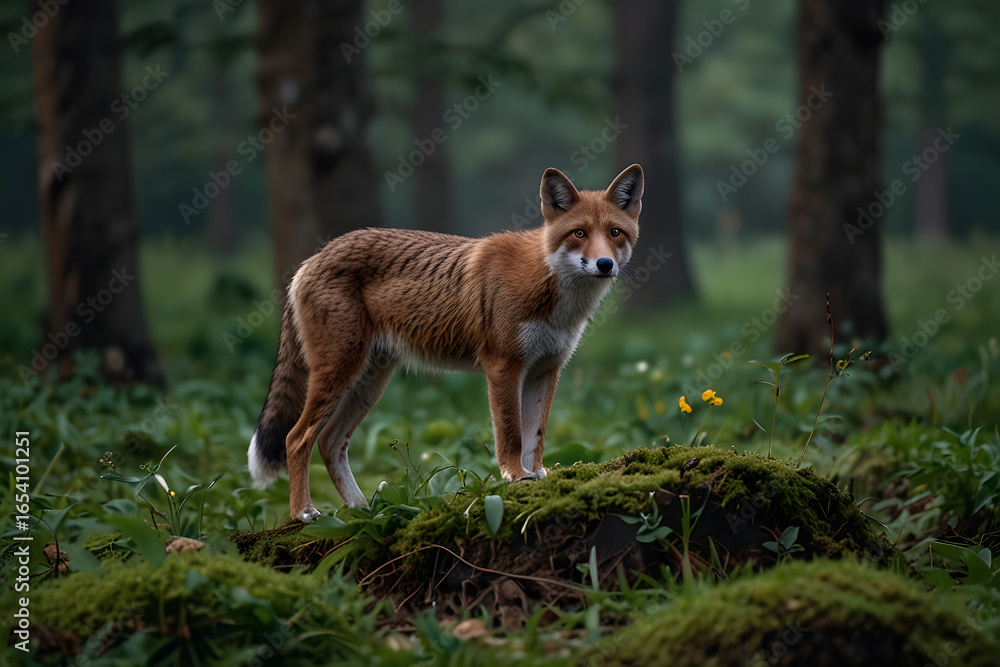 custom made wallpaper toronto digitalA red fox stalking its prey in a forest at night, forest ecosystem, sharp claws and red foxes basking in a serene forest haven intelligent wildlife thriving in an enchanting woodland sanctuary.