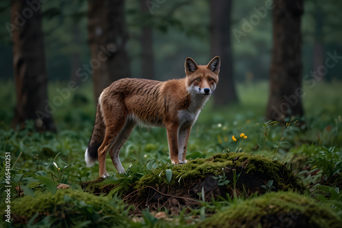 Wallpaper Mural A red fox stalking its prey in a forest at night, forest ecosystem, sharp claws and red foxes basking in a serene forest haven intelligent wildlife thriving in an enchanting woodland sanctuary. Torontodigital.ca