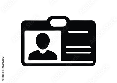 Vector art of black and icon of an identification card with a persons photo and information fields, isolated