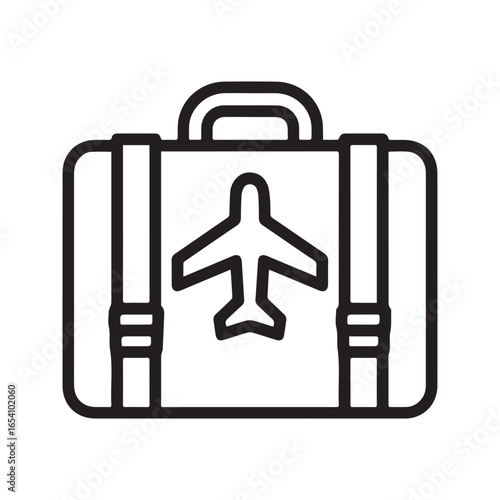 Travel Luggage with Airplane Linear Icon, Flight Baggage Symbol for Vacation
