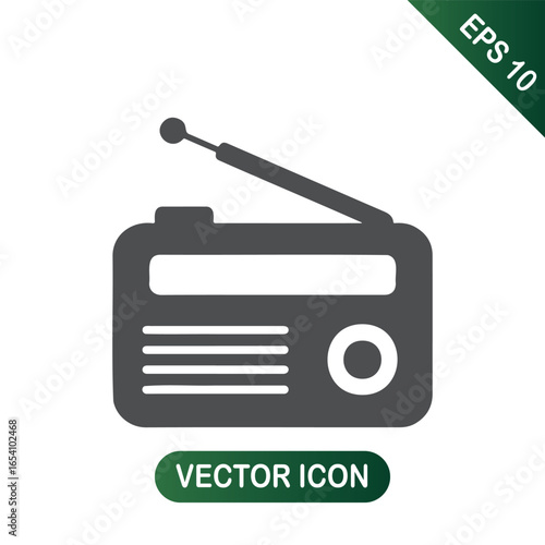 Classic Radio Icon Black Silhouette for Broadcasting and Communication
