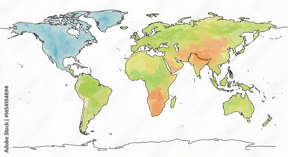 Obraz premium World Map Showing Temperature Variations by Color Gradient