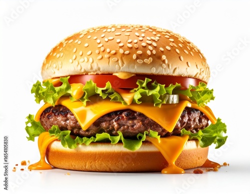 Delicious cheeseburger with melted cheese and fresh lettuce on bun.